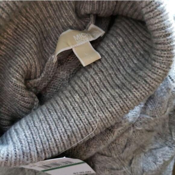 Michael Kors Cable Knit Turtle Neck Raglan Sleeve Sweater Women's Large Grey - Picture 5 of 6